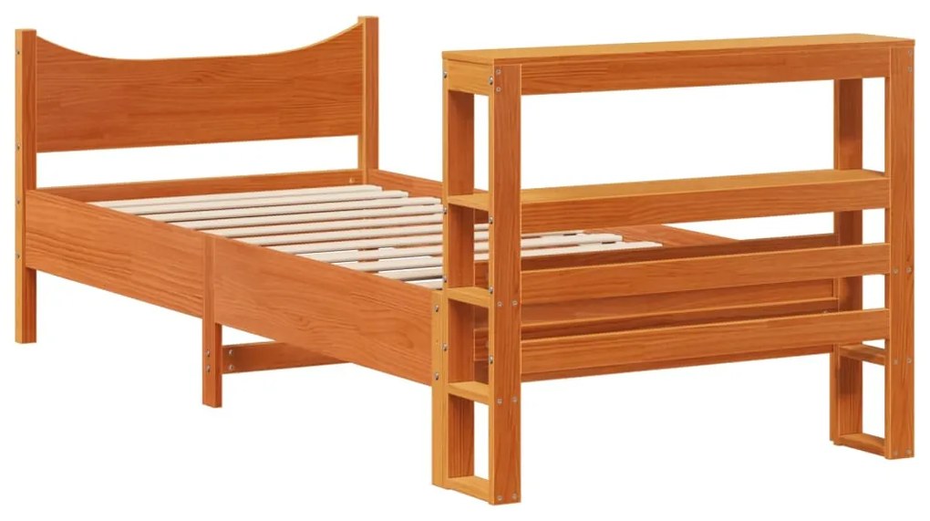 Estrutura cama c/ cabeceira 90x190 cm pinho maciço castanho-mel