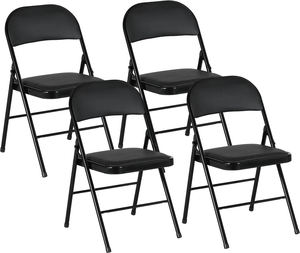 Conjunto de 4 Cadeiras Dobráveis (MESA NÃO INCLUIDA) com Encosto e Estrutura de Aço para Sala de Estar escritório Estúdio 45x46x78 cm Preto