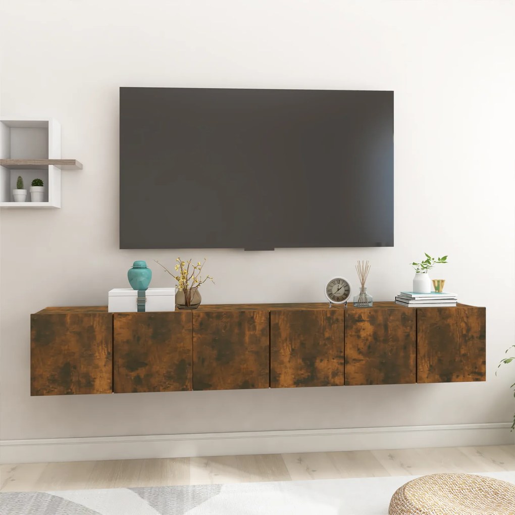 vidaXL Móveis de TV para parede 3 pcs 60x30x30 cm cor carvalho fumado