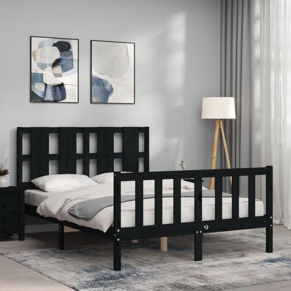 Estrutura de cama com cabeceira 140x190 cm madeira maciça preto