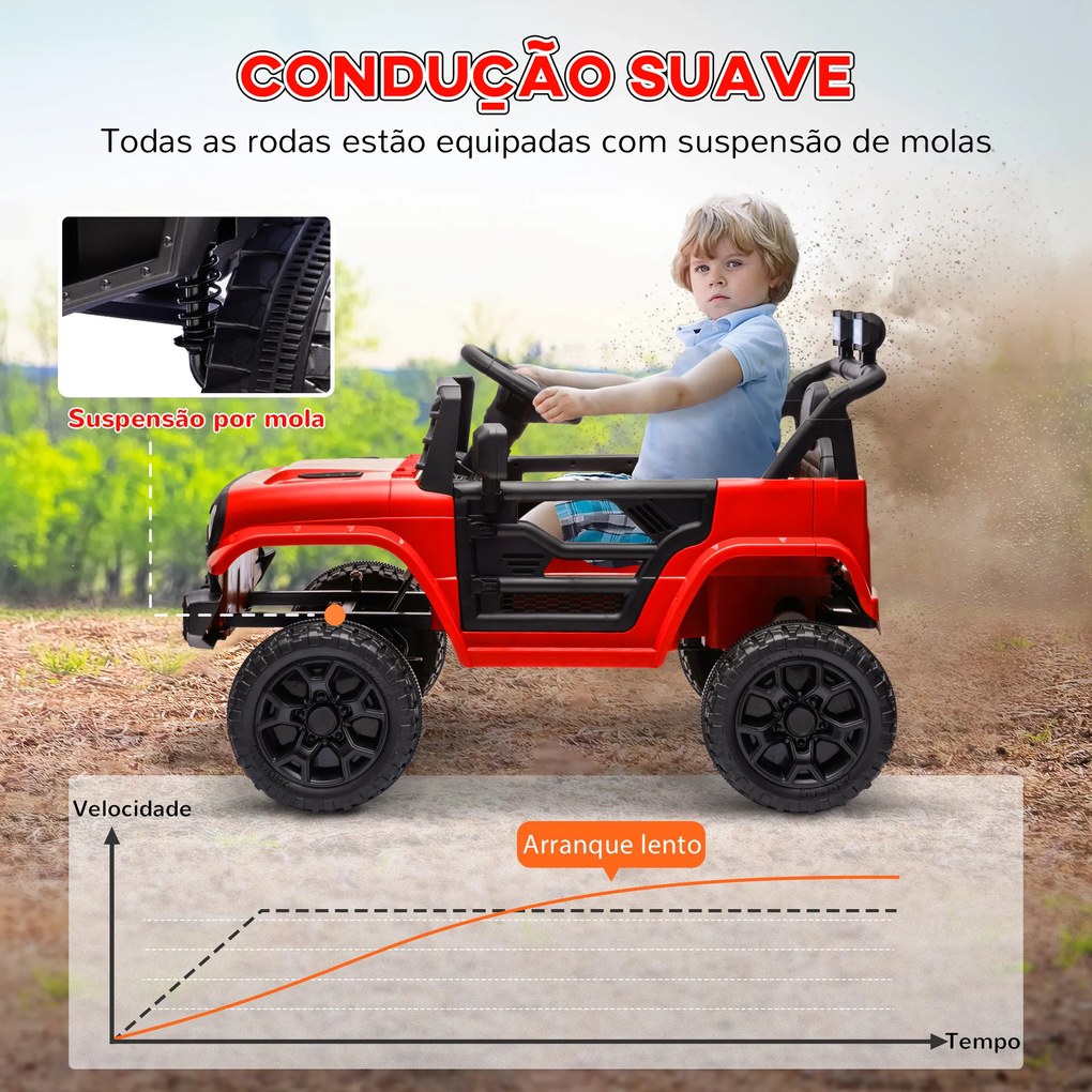 Carro Elétrico para Crianças Carro Elétrico Infantil UTV 12V com Velocidade Ajustável USB e Faróis  95x62,5x65 cm Vermelho