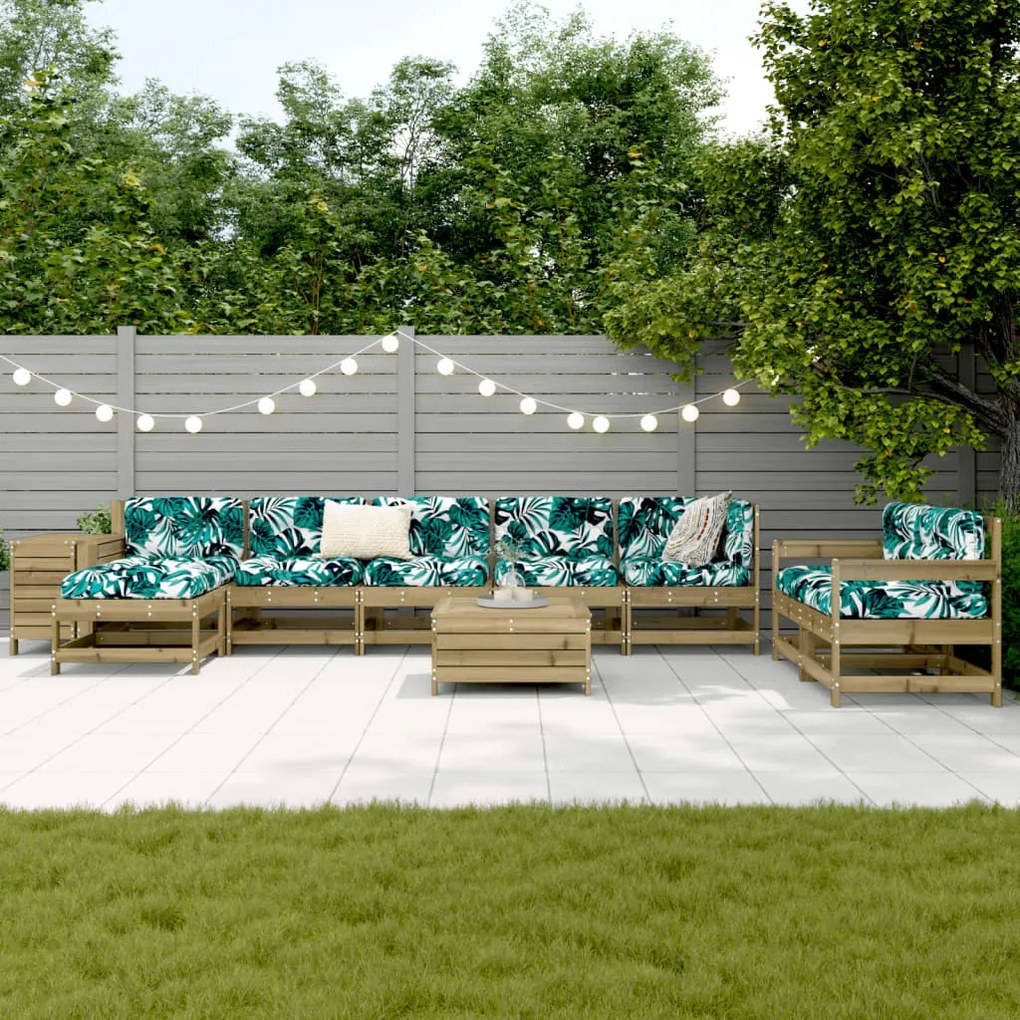 10 pcs conjunto sofás de jardim madeira de pinho impregnada
