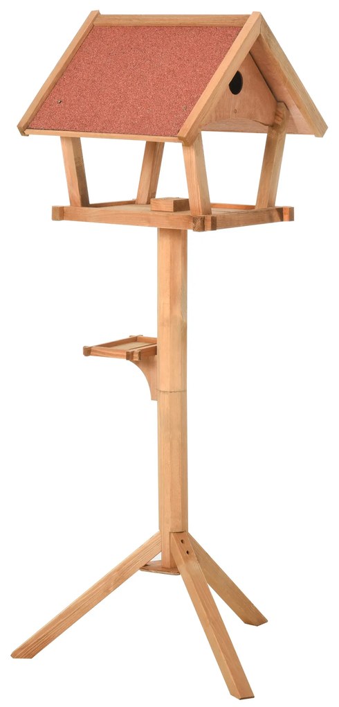 PawHut Comedouro de Pé para Pássaros de Madeira Maciça 49x45x139cm com Teto Asfáltico Alimentador de Aves Silvestres Natural | Aosom Portugal