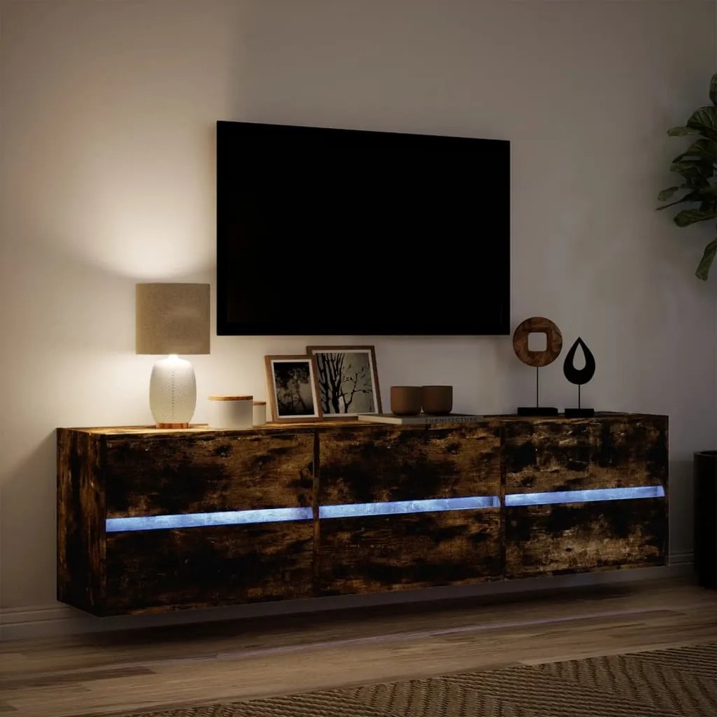 Móvel de parede p/ TV c/ luzes LED 180x31x45 cm carvalho fumado