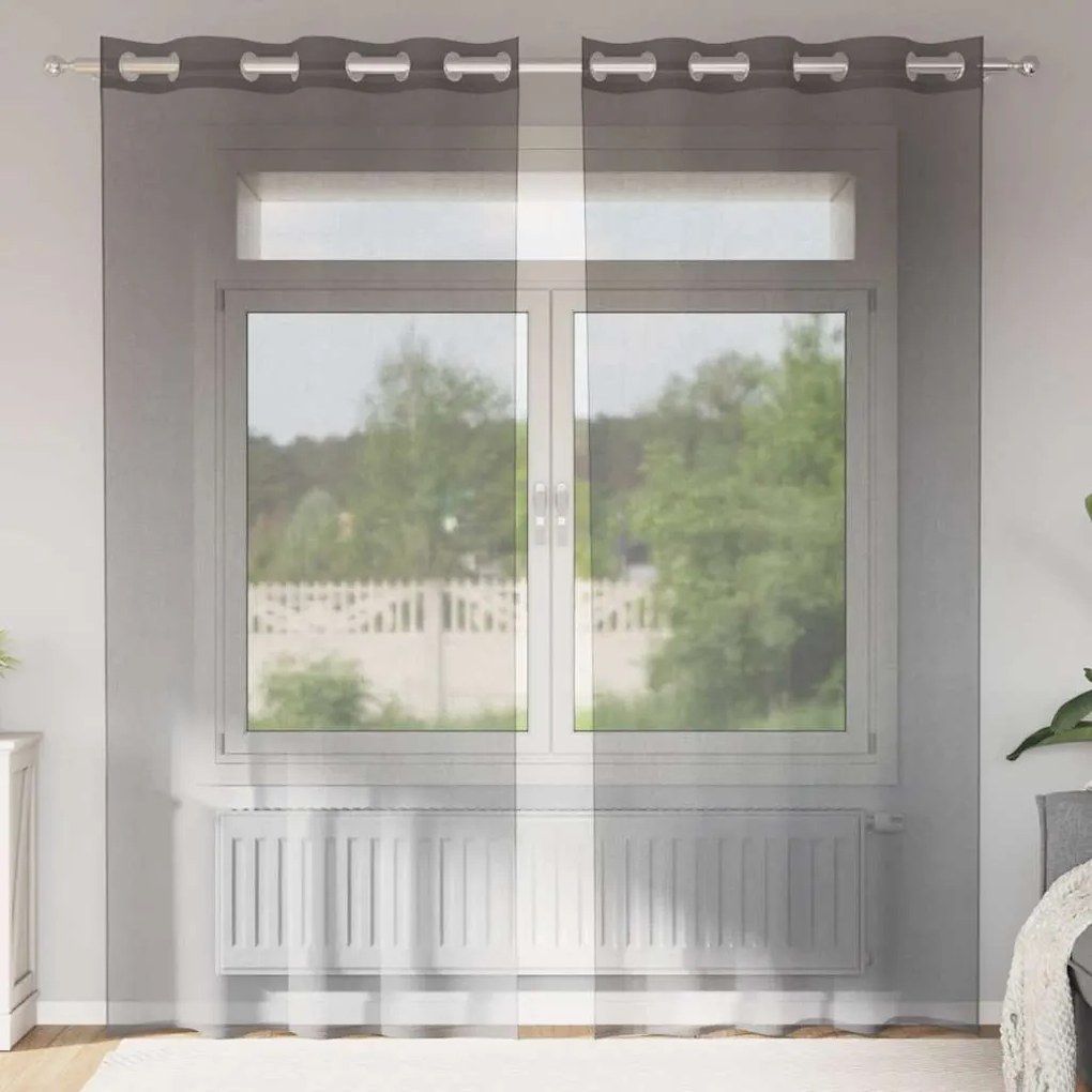 Cortinas de voile com ilhós 2 pcs cinzento-escuro 140x245 cm
