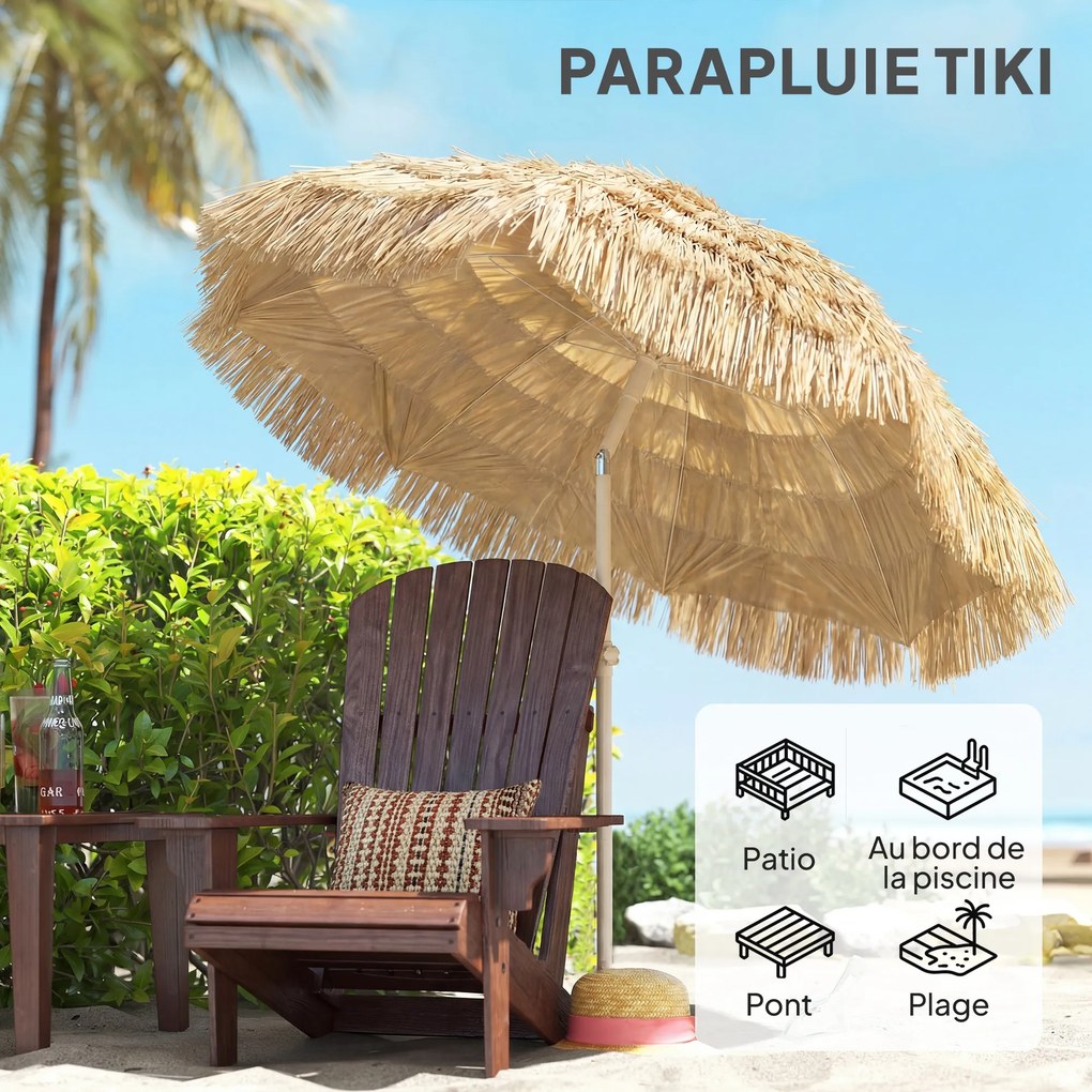 Guarda-sol de praia com Ø 1,85 m, guarda-sol grande inclinável, estilo havaiano, altura do mastro ajustável, saco de transporte, cor cáqui