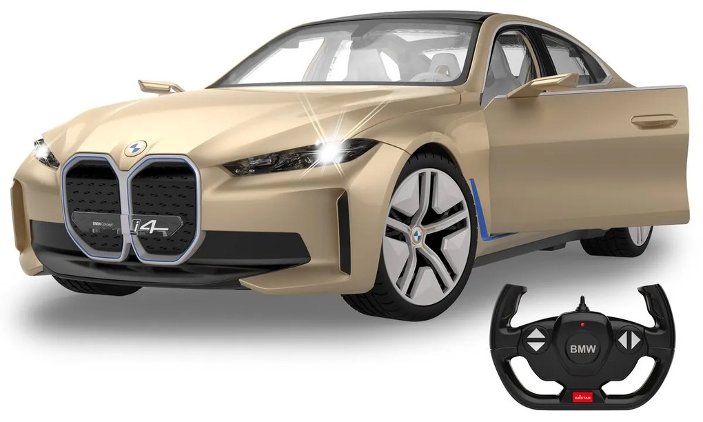 Carro telecomandado BMW i4 Concept 1:14 2,4GHz Portas Manuais Dourado