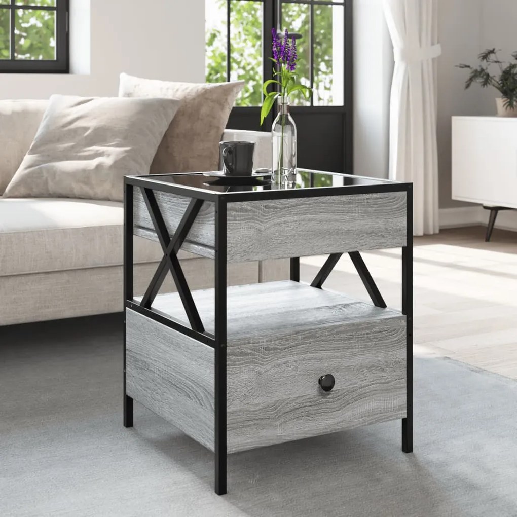 Mesa de centro luzes LED Infinity 40x40x51 cm cinzento sonoma