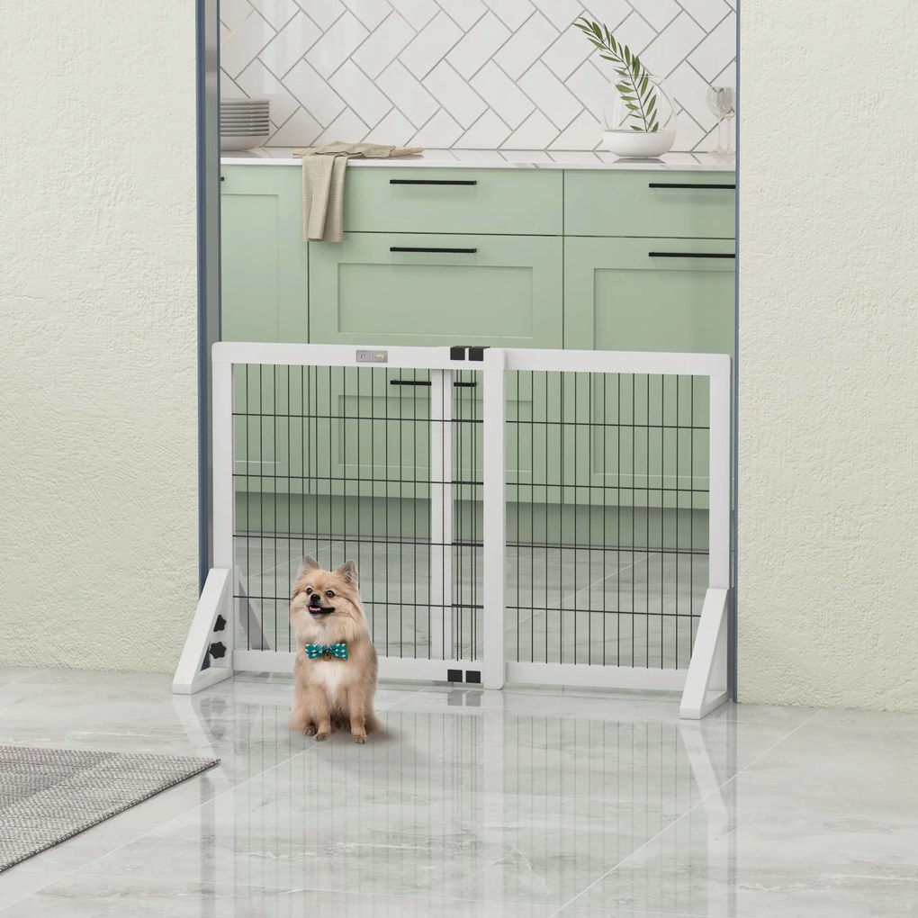 Barreira de segurança para cães 63-106 (C) x 44 (L) x 67 (A) cm barreira de proteção com 2 painéis, largura ajustável de 63 a 106 cm, em madeira e aço