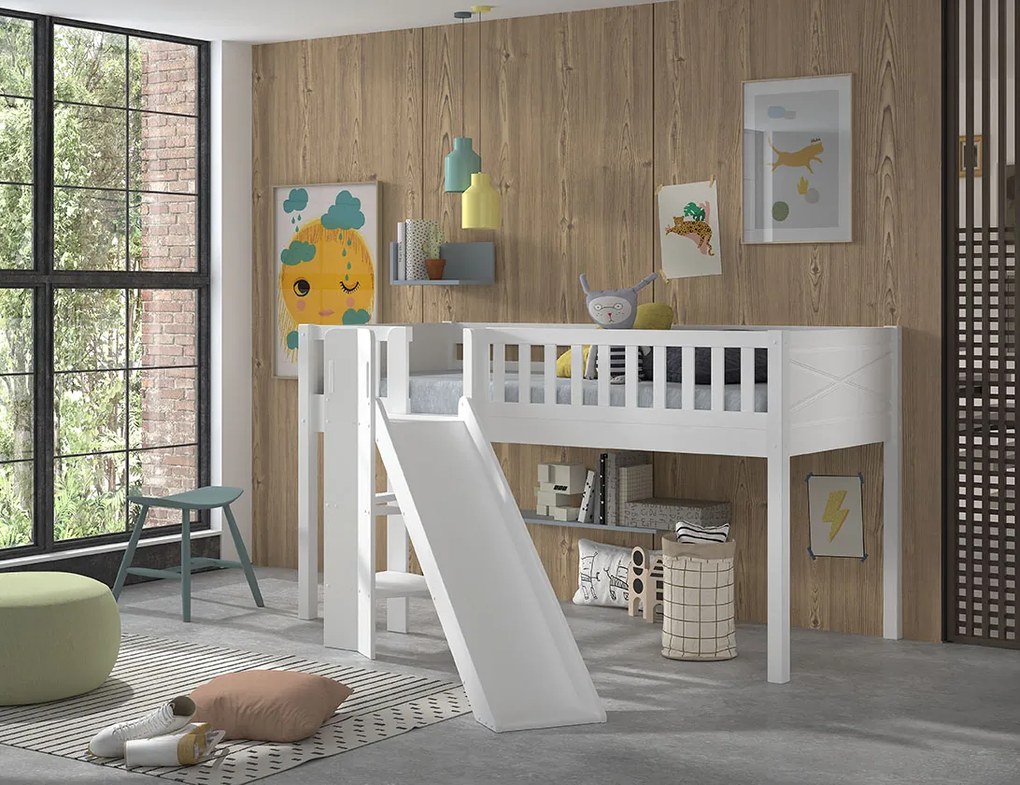 Conjunto cama Infantil SCOTT + escorrega Branca