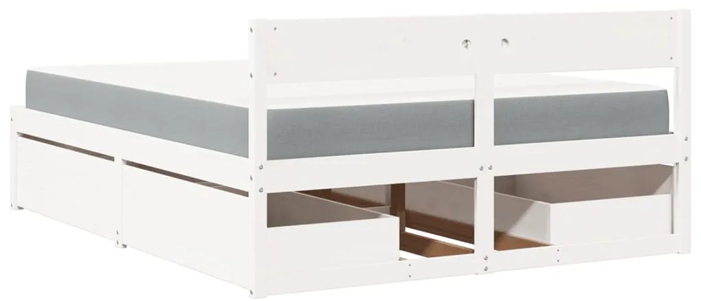 Cama com gavetas e colchão 140x200 cm pinho maciço branco