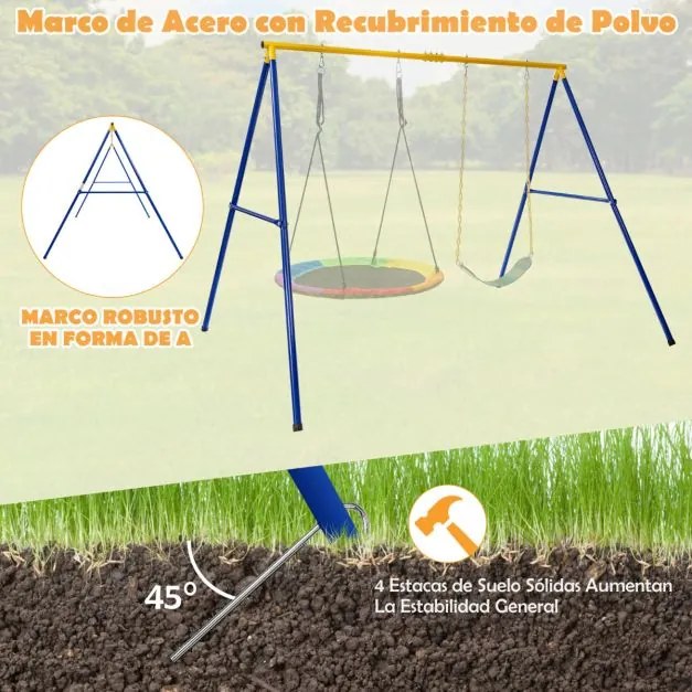 Estrutura de baloiço Infantil até 300 kg de estrutura A para 2 baloiços (Não incluidos) com postes para Jardim