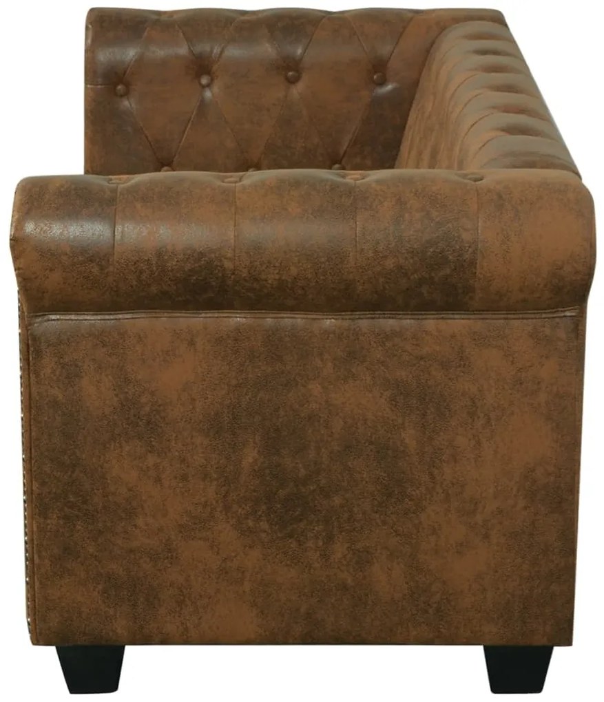 Sofá Chesterfield 2 lugares couro artificial castanho