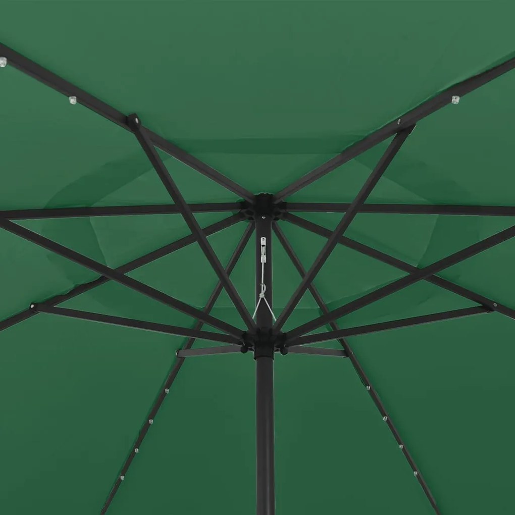 Guarda-sol de jardim com luzes LED 400 cm verde