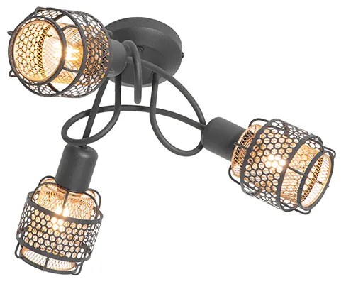 Candeeiro de teto design preto com dourado 3 luzes - Noud Design