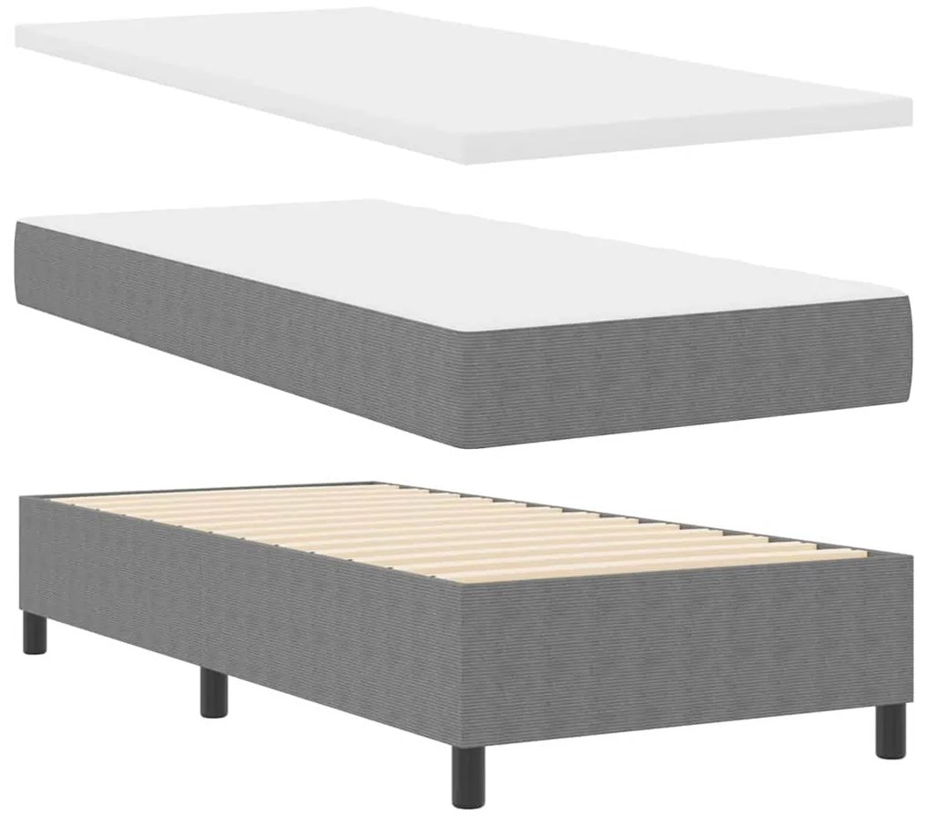 Cama Box Spring com Colchão - Cinza Claro, Solteiro, Tecido de Corduro