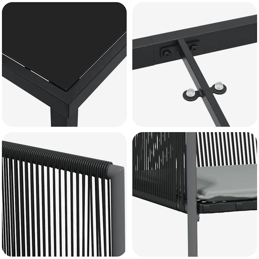 Conjunto de Jantar para Jardim com Almofadas – 3 Peças – Preto – Ratta