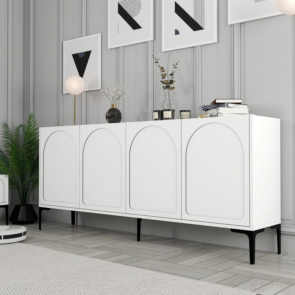 Console Lyon – Branco e Preto – 180x79x35 cm