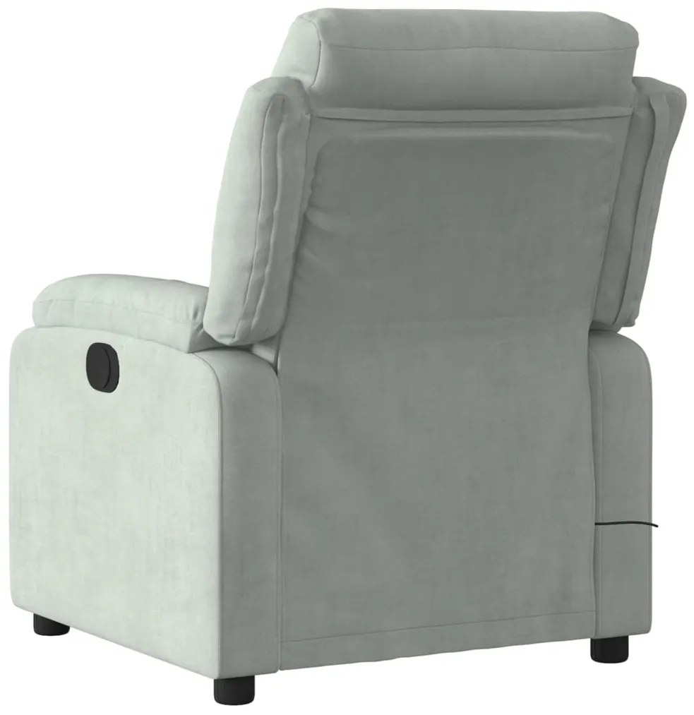 Poltrona de massagens reclinável elétrica veludo cinzento-claro