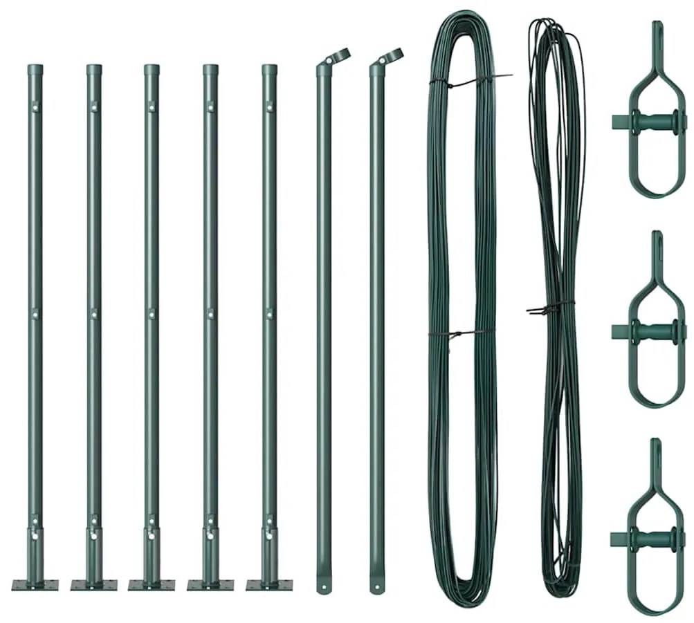 Conjunto de Postes de Cerca com Placas de Base 7 pcs Verde