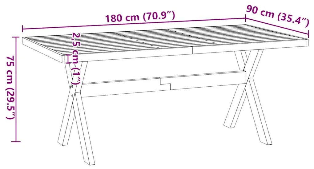 Mesa de jantar NOAIN Pernas em forma X 180x90x75cm pinho maciço