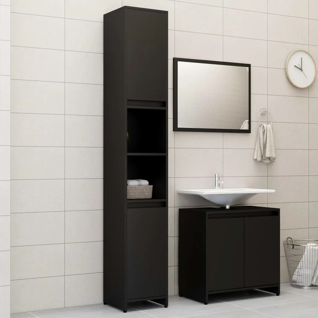 vidaXL 3 pcs conjunto de móveis de casa de banho contraplacado preto