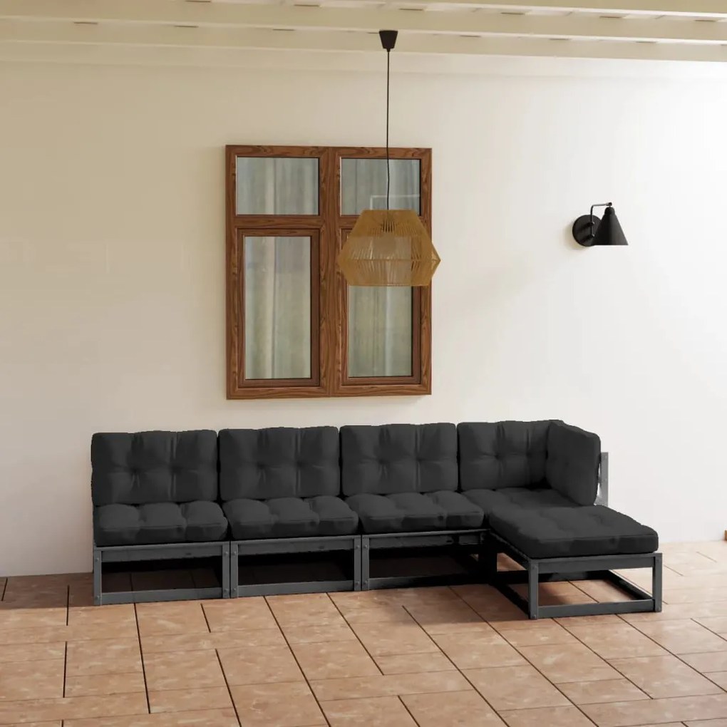 vidaXL 5 pcs conjunto lounge de jardim c/ almofadões pinho maciço