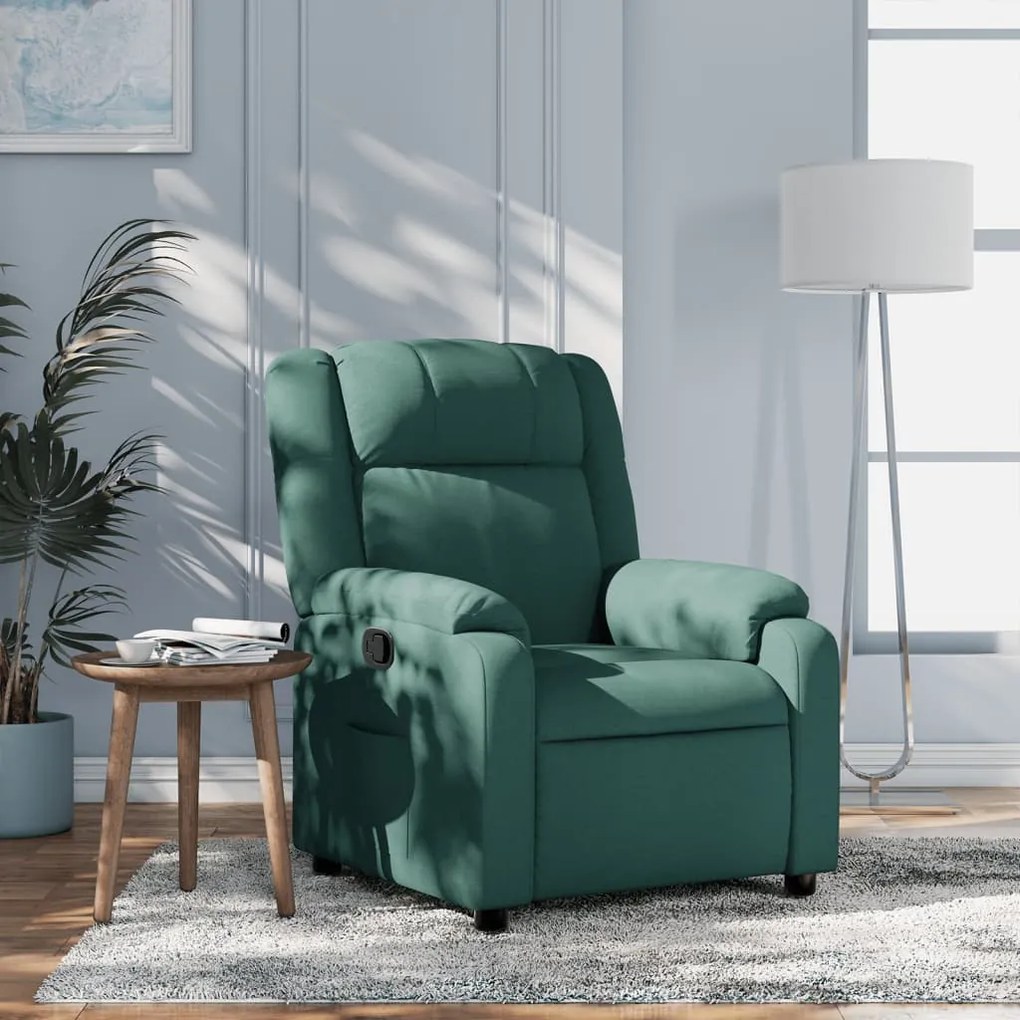 vidaXL Poltrona reclinável tecido verde-escuro