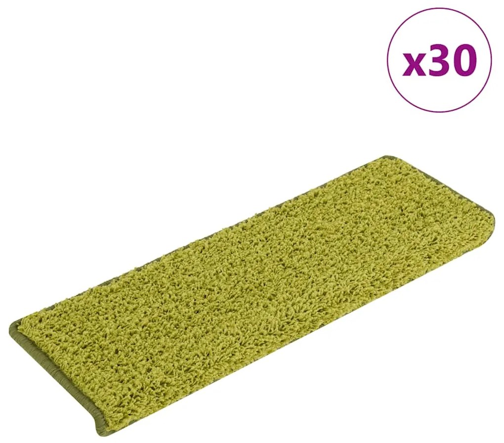 vidaXL Tapetes de escada 30 peças 65x21x4 cm verde com borda retangular