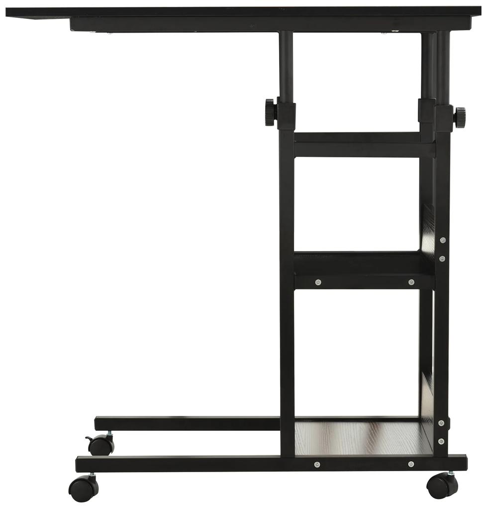 Mesa lateral em forma de C com 4 rodas de altura ajustável em 3 níveis Metal preto