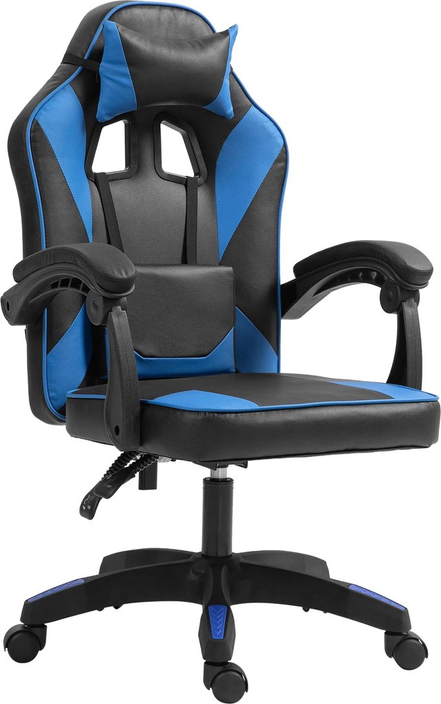 Cadeira de escritório em couro sintético preto e azul