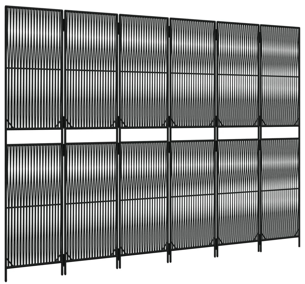 Biombo de divisão 6 painéis vime PE preto