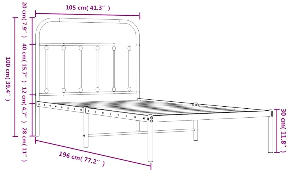 Estrutura de cama com cabeceira 100x190 cm metal branco