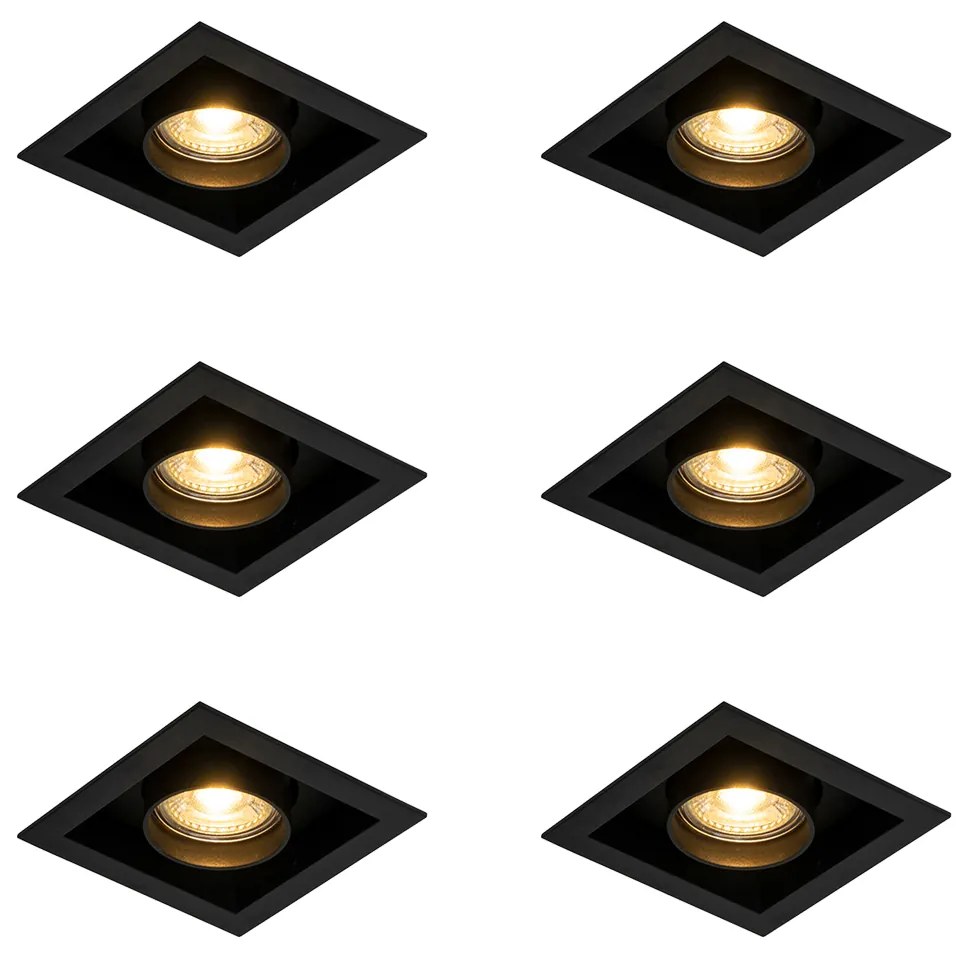 Conjunto de 6 focos embutidos modernos pretos ajustáveis - Roof