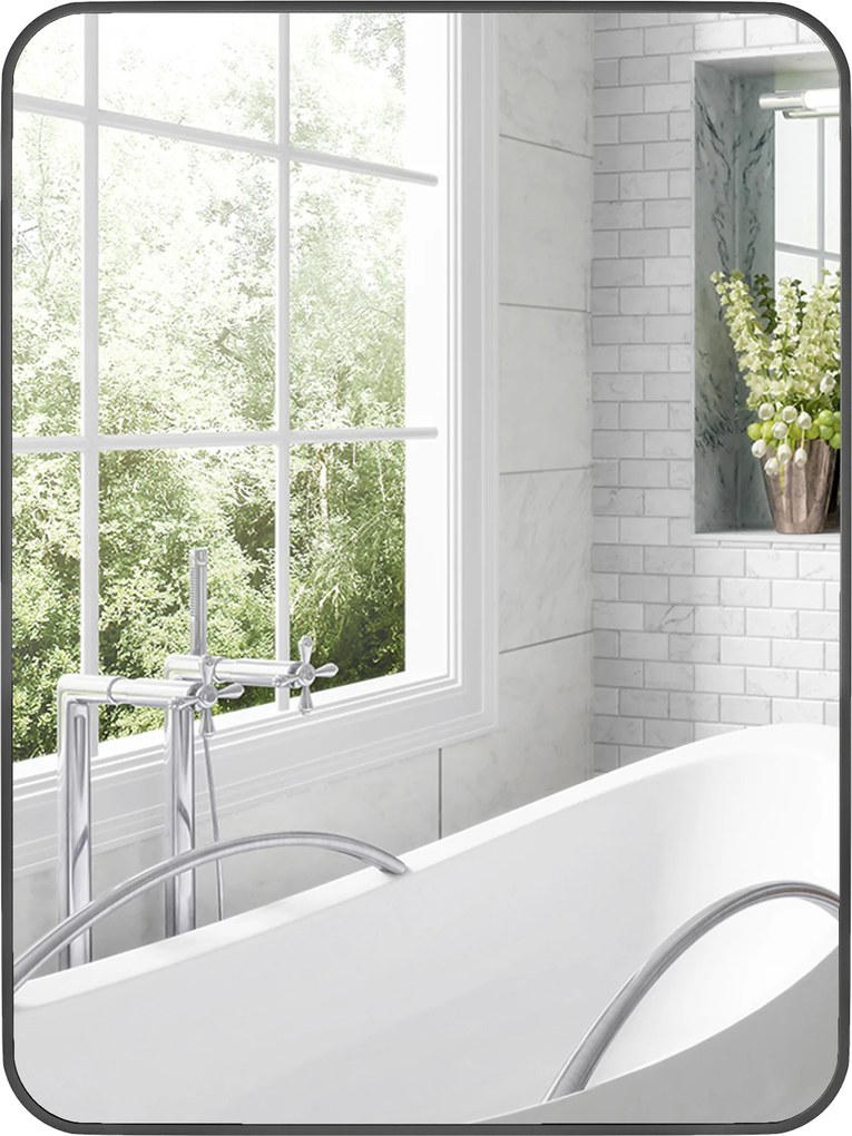 Espelho Casa de Banho 60x80 cm Espelho de Parede com Estrutura de Metal Vertical e Horizontal para Entrada Preto