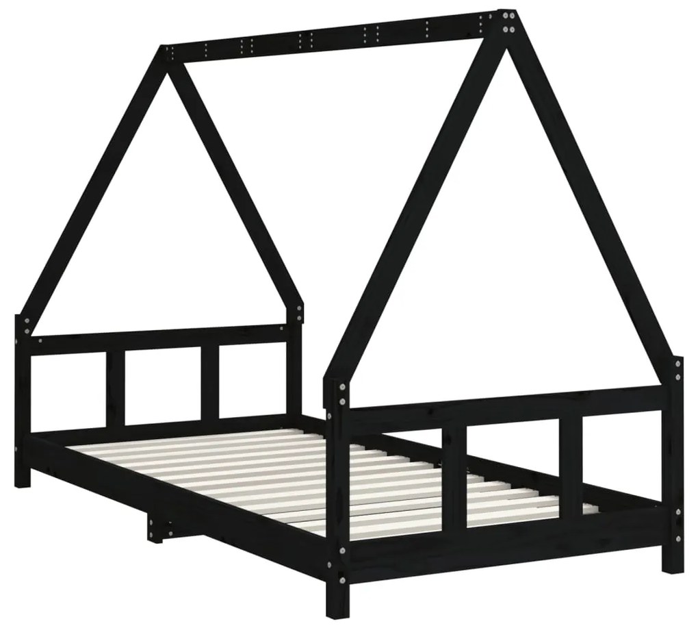 Estrutura de cama infantil 90x190 cm pinho maciço preto