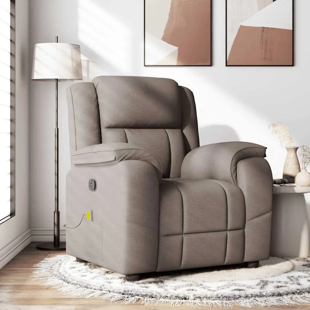 vidaXL Poltrona de massagens reclinável tecido cinzento-acastanhado