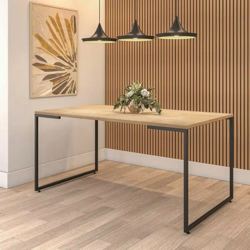 Mesa Cozinha e Sala de Jantar  Mesa PORTO 60, metal preto, tampo DM de cor de mel, 60 x 90 cms