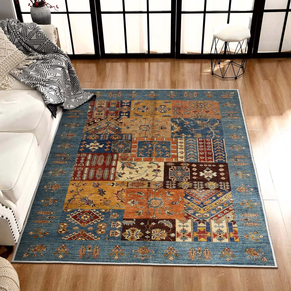 Tapete Eexfab445-Klm – Camel, Laranja, Vermelho Telha, Azul – 80x150 c