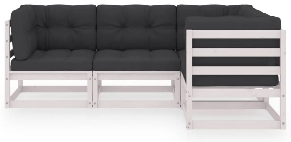 4 pcs conjunto lounge de jardim c/ almofadões pinho maciço