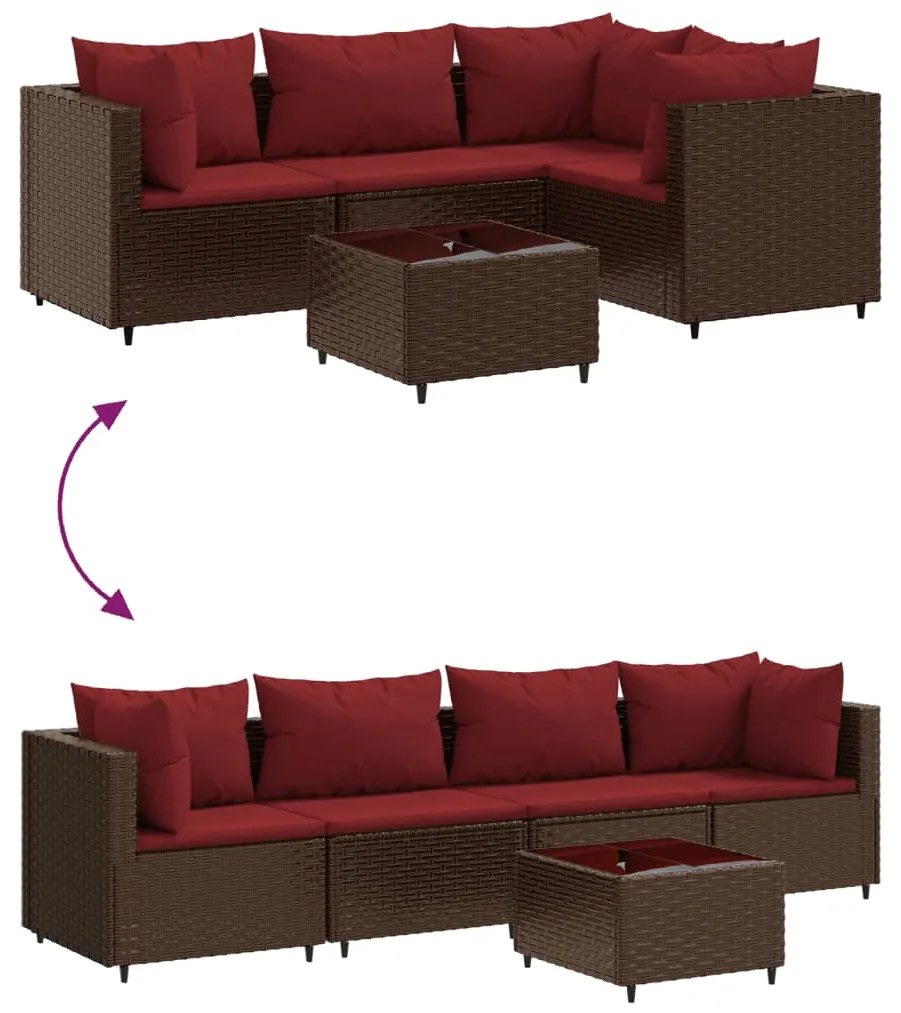 5 pcs conjunto lounge jardim c/ almofadões vime PE castanho