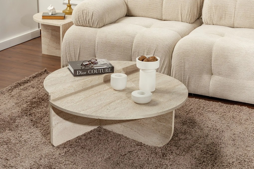 Mesa de Centro Orion – Travertino – 90x30x60 cm / 85x35x30 cm