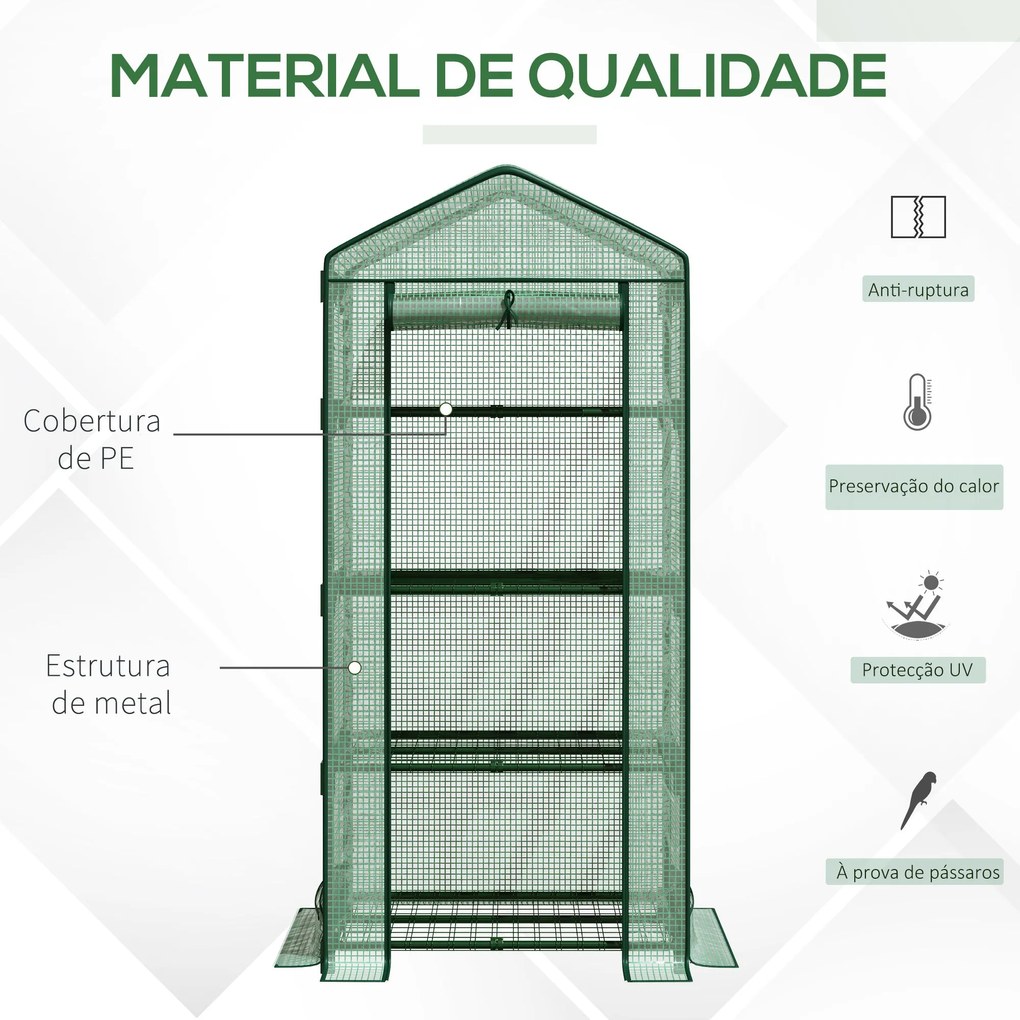 Outsunny Estufa de Jardim com 4 Prateleiras de Grade e Porta Enrolávei