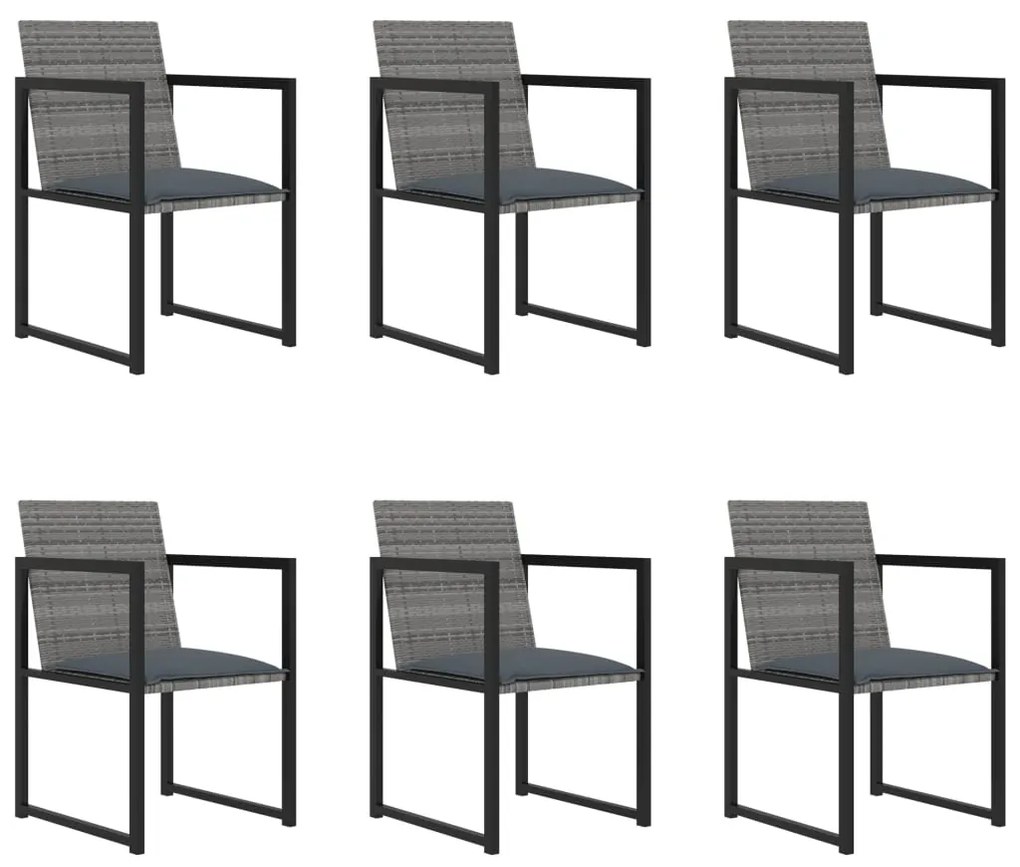 7 pcs conjunto jantar exterior com almofadões vime PE cinzento