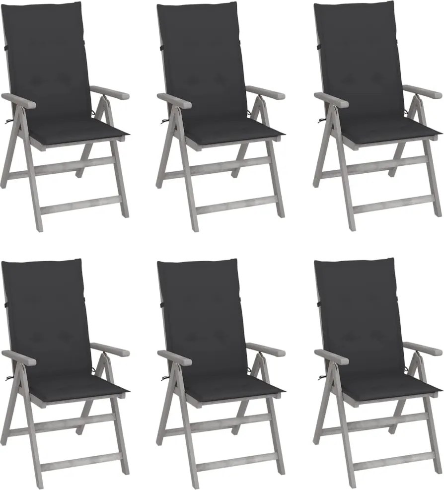vidaXL Cadeiras jardim reclináveis c/ almofadões 6 pcs acácia maciça