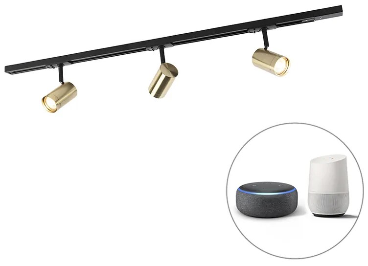 LED Sistema de iluminação de trilho inteligente preto com dourado monofásico 3 luzes com Wi-Fi GU10 - Iconic Jeana Moderno