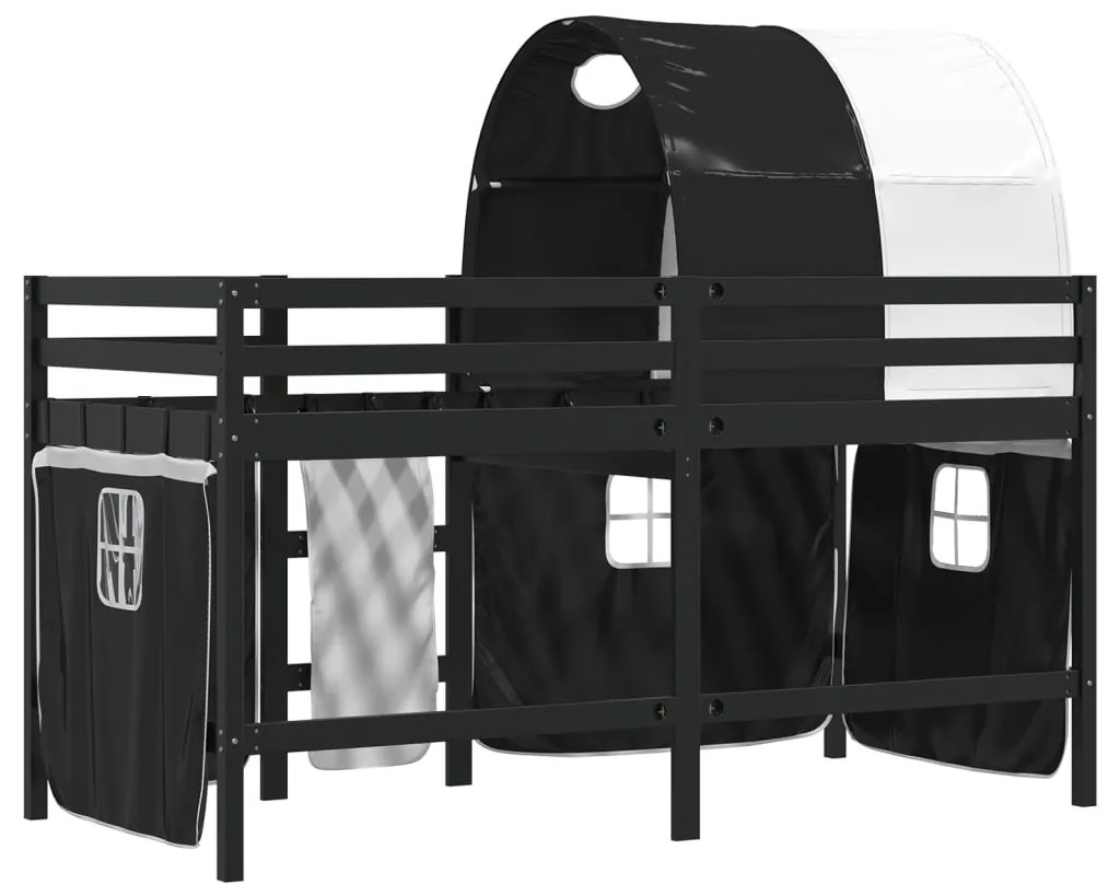 Cama alta criança c/ túnel 80x200 cm pinho maciço branco/preto
