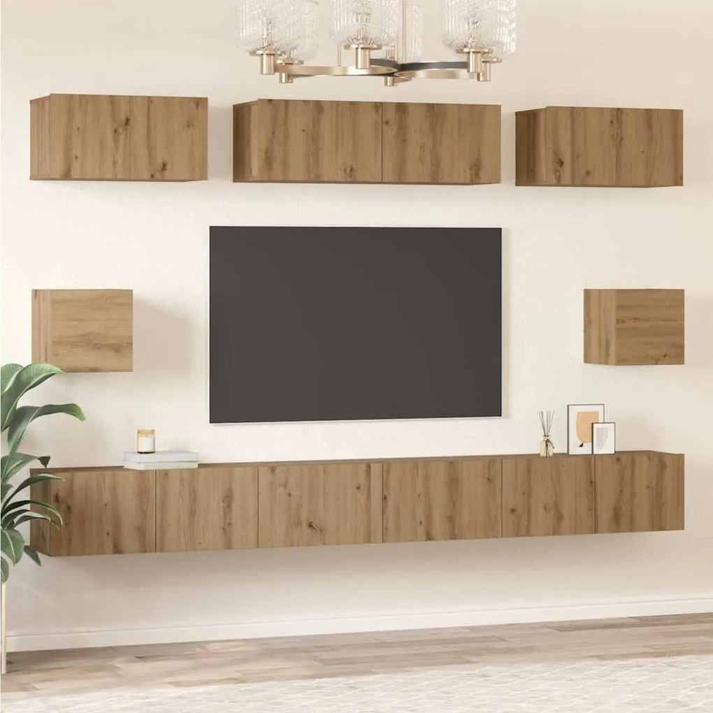 Conjunto de Estantes para TV 8 pcs carvalho artisiano
