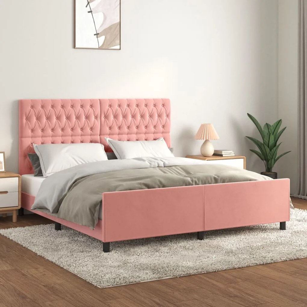 Estrutura de cama c/ cabeceira 180x200 cm veludo rosa