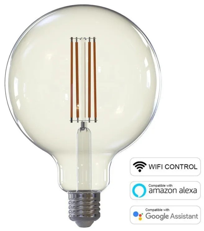 Lâmpada LED SMART WI-FI Globe G125 transparente com filamento 7W E27 regulável 2700K